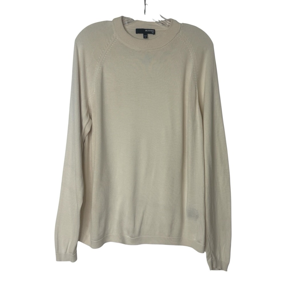 Murano 100%‎ Silk Cream Mock Neck Long Sleeve Lightweight Sweater Mens L
